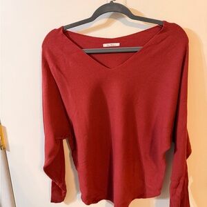 Red V-Neck Women's Top